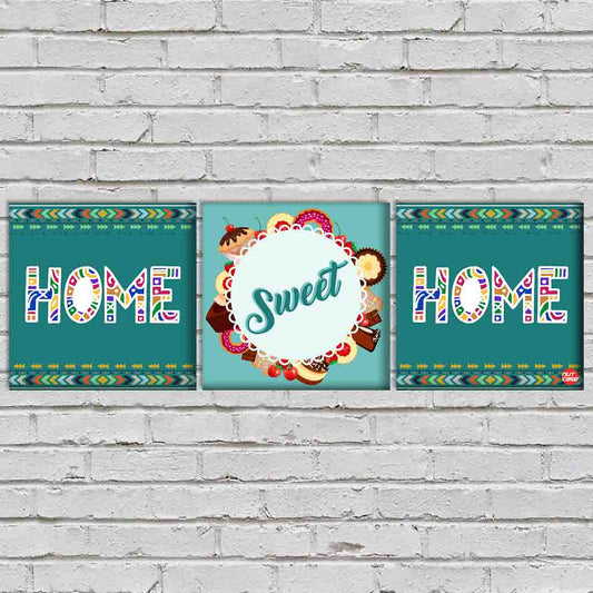Wall Art Decor Hanging Panels Set Of 3 -Home Sweet Home Blue Nutcase
