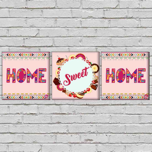 Wall Art Decor Hanging Panels Set Of 3 -Home Sweet Home Pink Nutcase