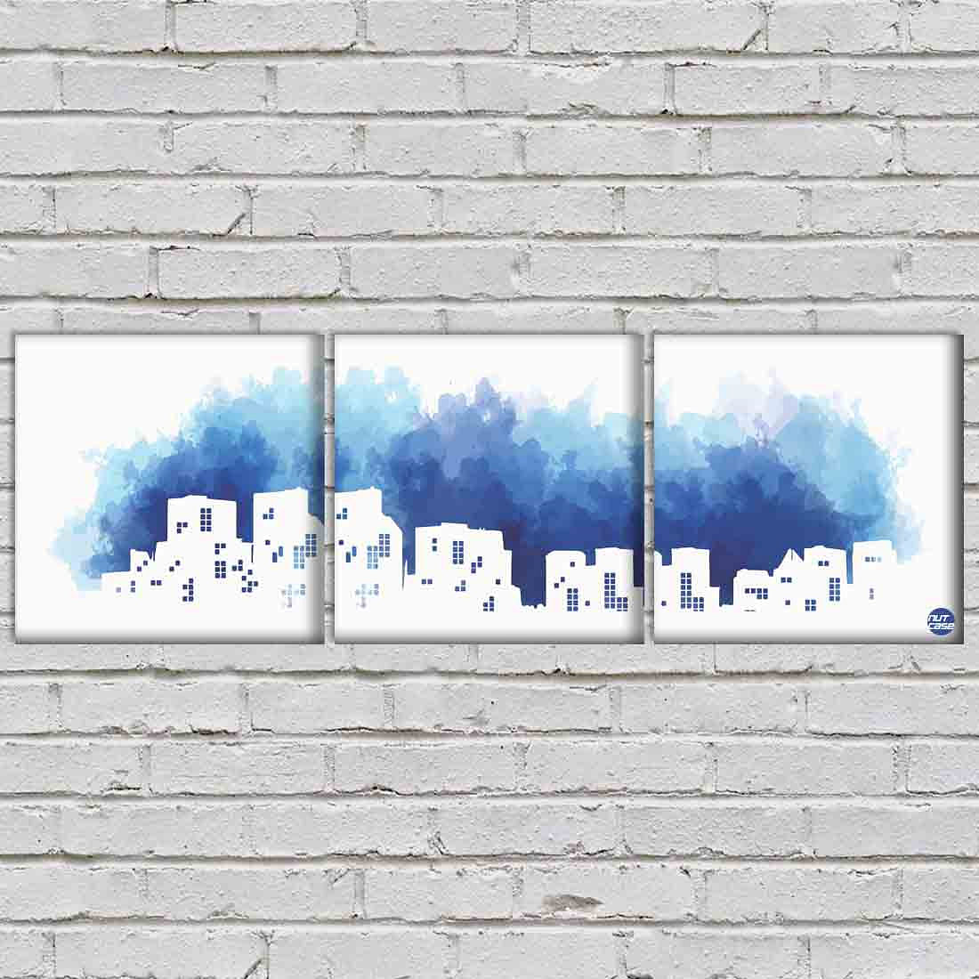 Wall Art Decor Hanging Panels Set Of 3 -Blue Colored Frames Nutcase