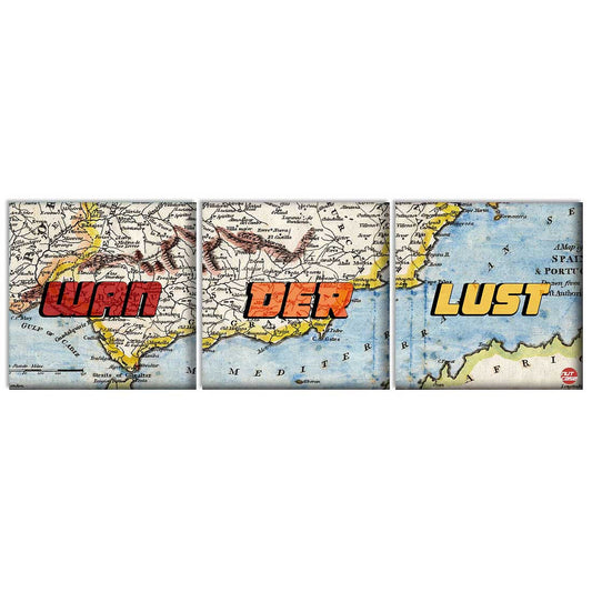 Wall Art Decor Hanging Panels Set Of 3 -Wanderlust Map Design Nutcase