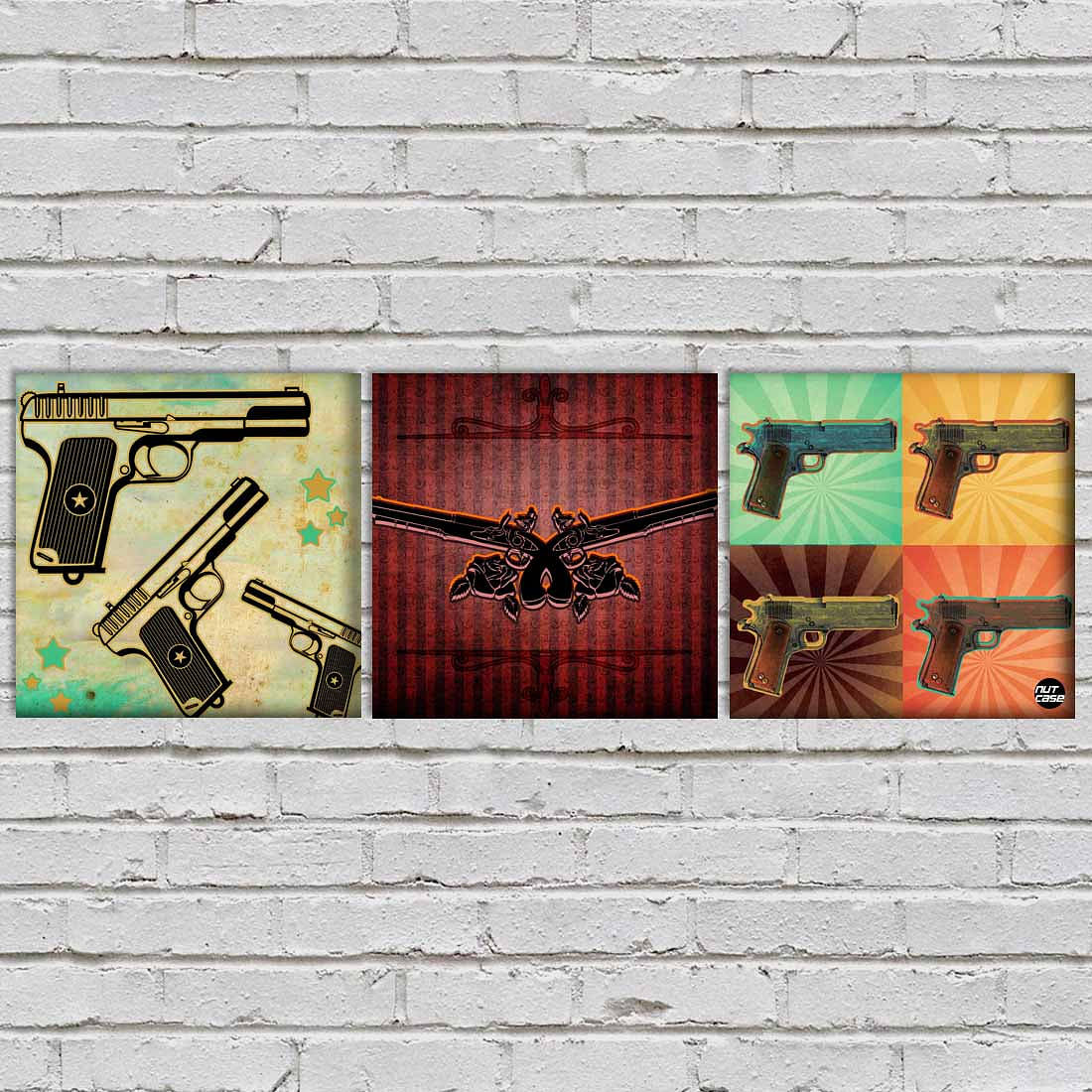 Wall Art Decor Hanging Panels Set Of 3 -Gun Nutcase