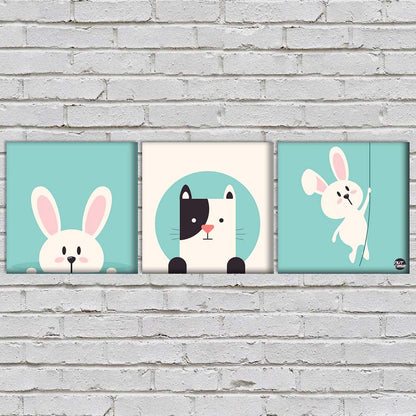 Wall Art Decor Hanging Panels Set Of 3 -Cute Rabit Nutcase