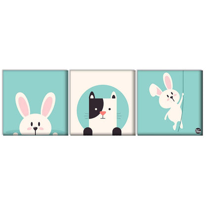 Wall Art Decor Hanging Panels Set Of 3 -Cute Rabit Nutcase