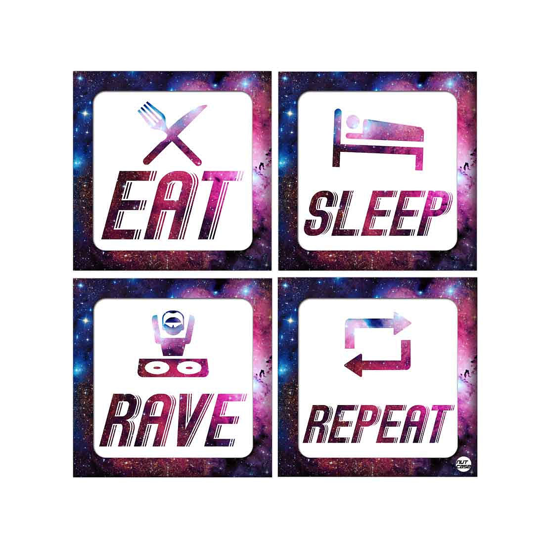 Wall Art Decor For Home Set Of 4 -Eat Sleep Rave Repeat Sign Nutcase
