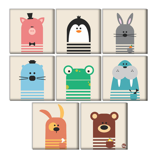 Wall Art Decor Panels For Kids Room - Set Of 8 - Baby Animals Nutcase