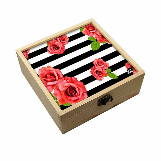 Jewellery Box Makepup Organizer -  Red Flower Black Strips Nutcase