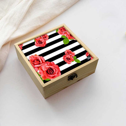 Jewellery Box Makepup Organizer -  Red Flower Black Strips Nutcase