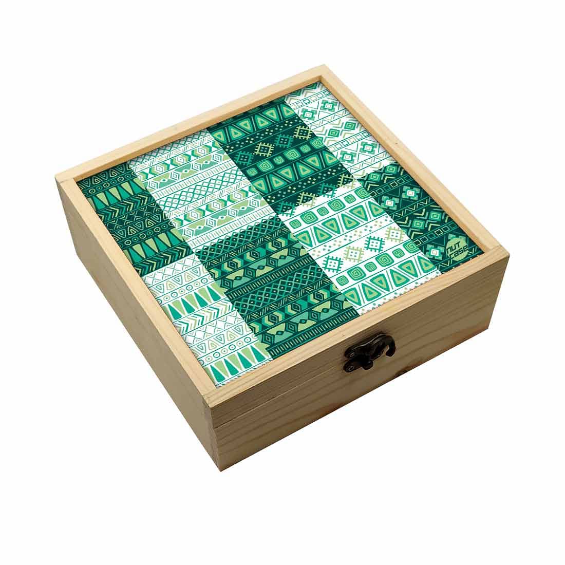 Jewellery Box Makepup Organizer -  Aztec Pattern Green Nutcase