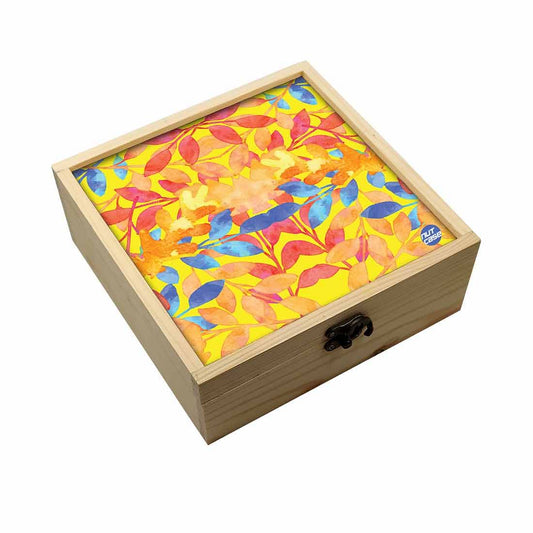 Jewellery Box Makepup Organizer -  Leaves Yellow Nutcase