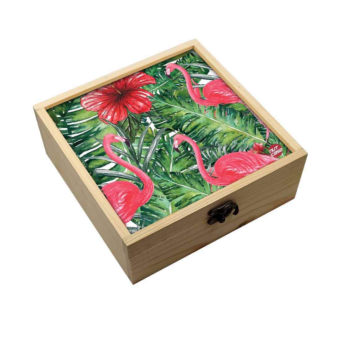 Jewellery Box Makepup Organizer -  Hibiscus Flower With Flamingoes Nutcase