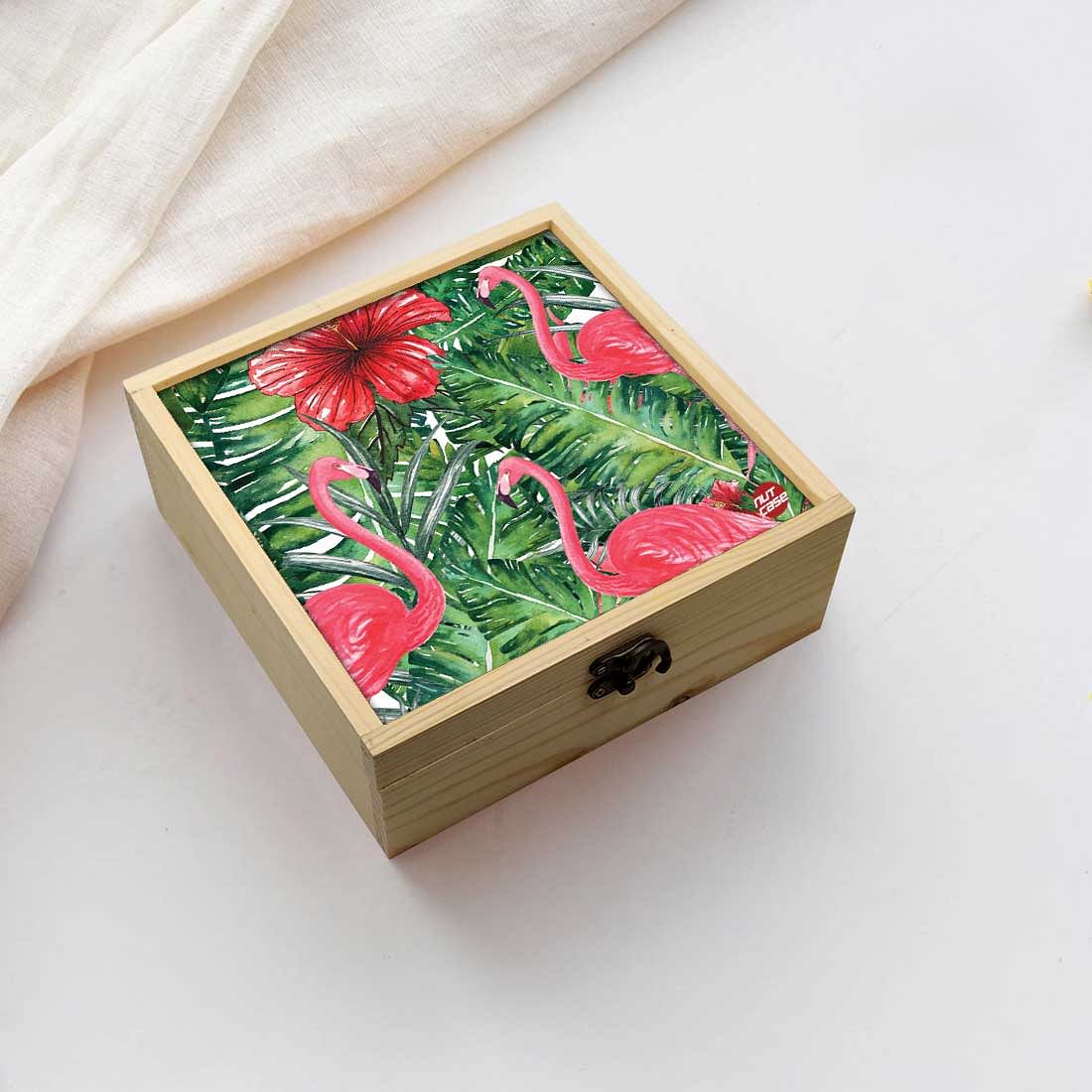 Jewellery Box Makepup Organizer -  Hibiscus Flower With Flamingoes Nutcase