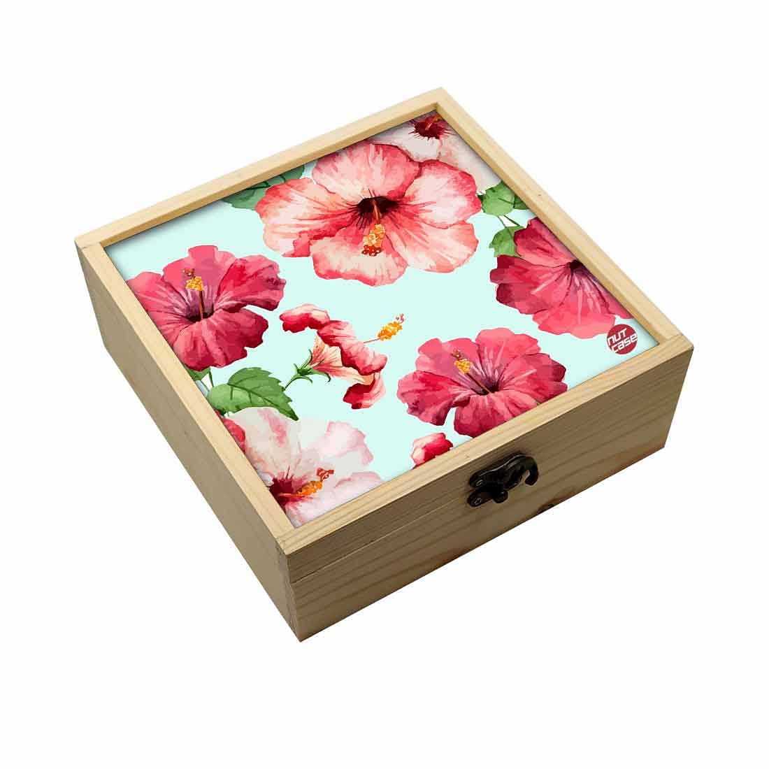 Jewellery Box Makepup Organizer -  Hibiscus Flower Leaf Nutcase