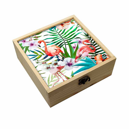 Jewellery Box Makepup Organizer -  Flamingoes With Leaves Nutcase