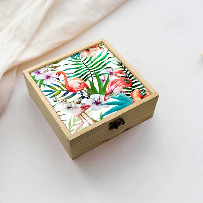 Jewellery Box Makepup Organizer -  Flamingoes With Leaves Nutcase