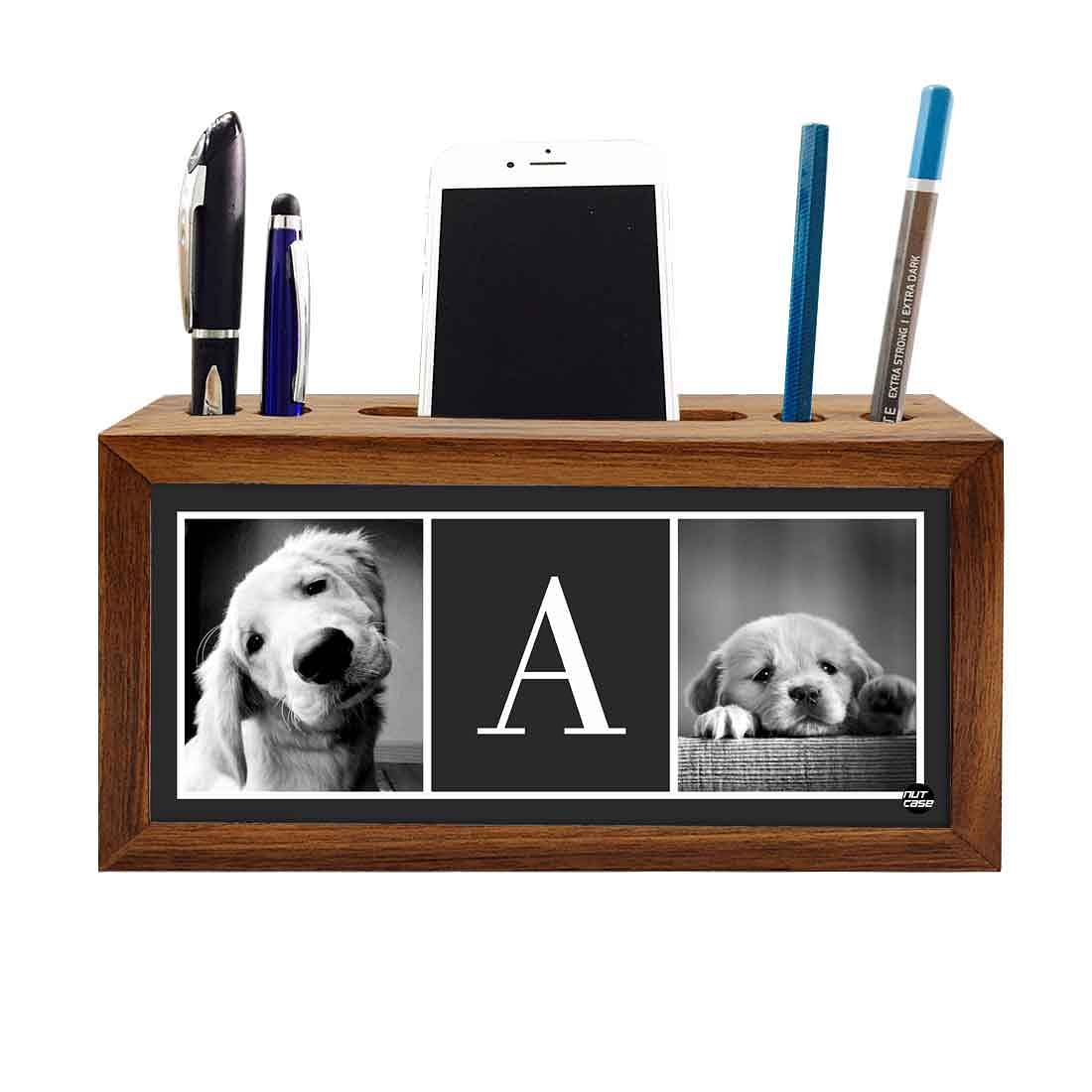 Customized Wood desk top organizer - Cute Dog Nutcase