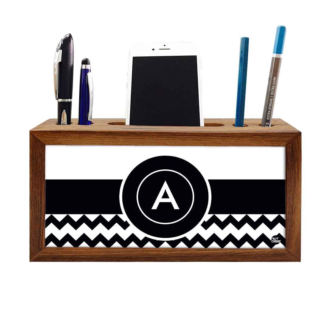 Custom-Made Wooden Pen Stand for Office - Black and White Pattern Nutcase