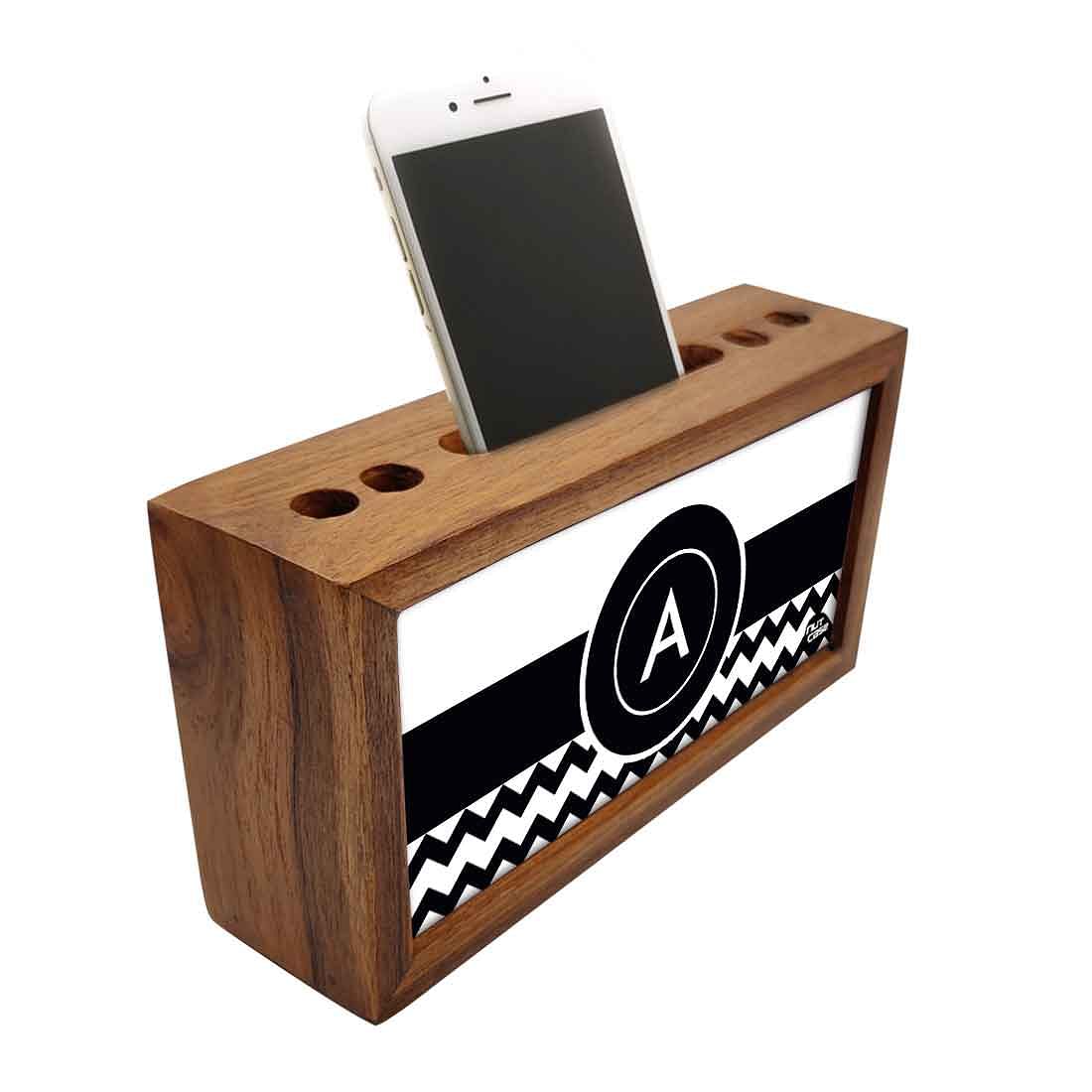 Custom-Made Wooden Pen Stand for Office - Black and White Pattern Nutcase
