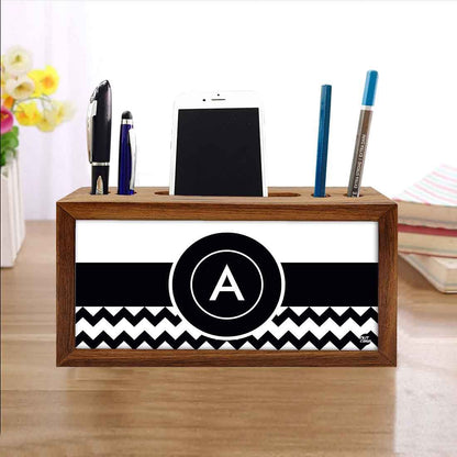 Custom-Made Wooden Pen Stand for Office - Black and White Pattern Nutcase