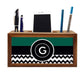 Custom-Made Wooden Desk Organiser - Green Colored with Initial Nutcase