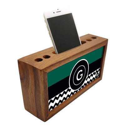 Custom-Made Wooden Desk Organiser - Green Colored with Initial Nutcase