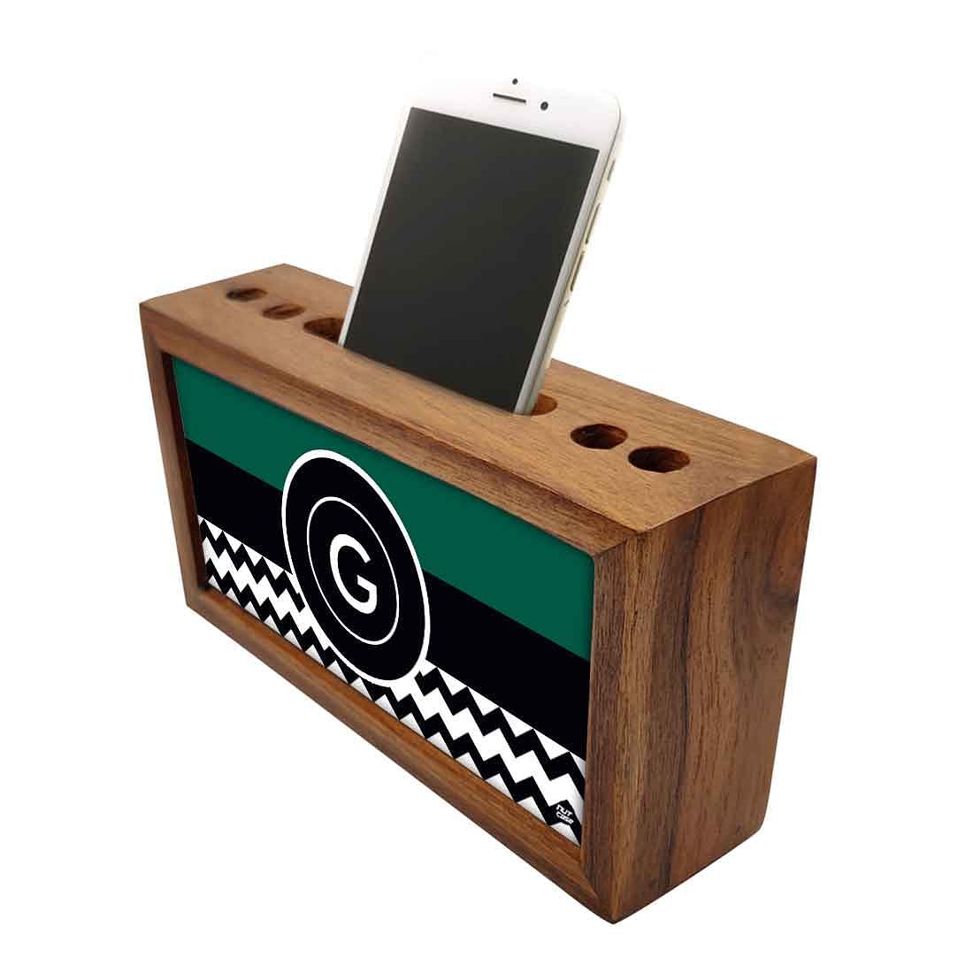 Custom-Made Wooden Desk Organiser - Green Colored with Initial Nutcase