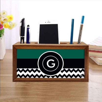 Custom-Made Wooden Desk Organiser - Green Colored with Initial Nutcase