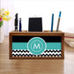 Custom Wooden Pen Holder for Desk - Blue Colored with Initial Nutcase