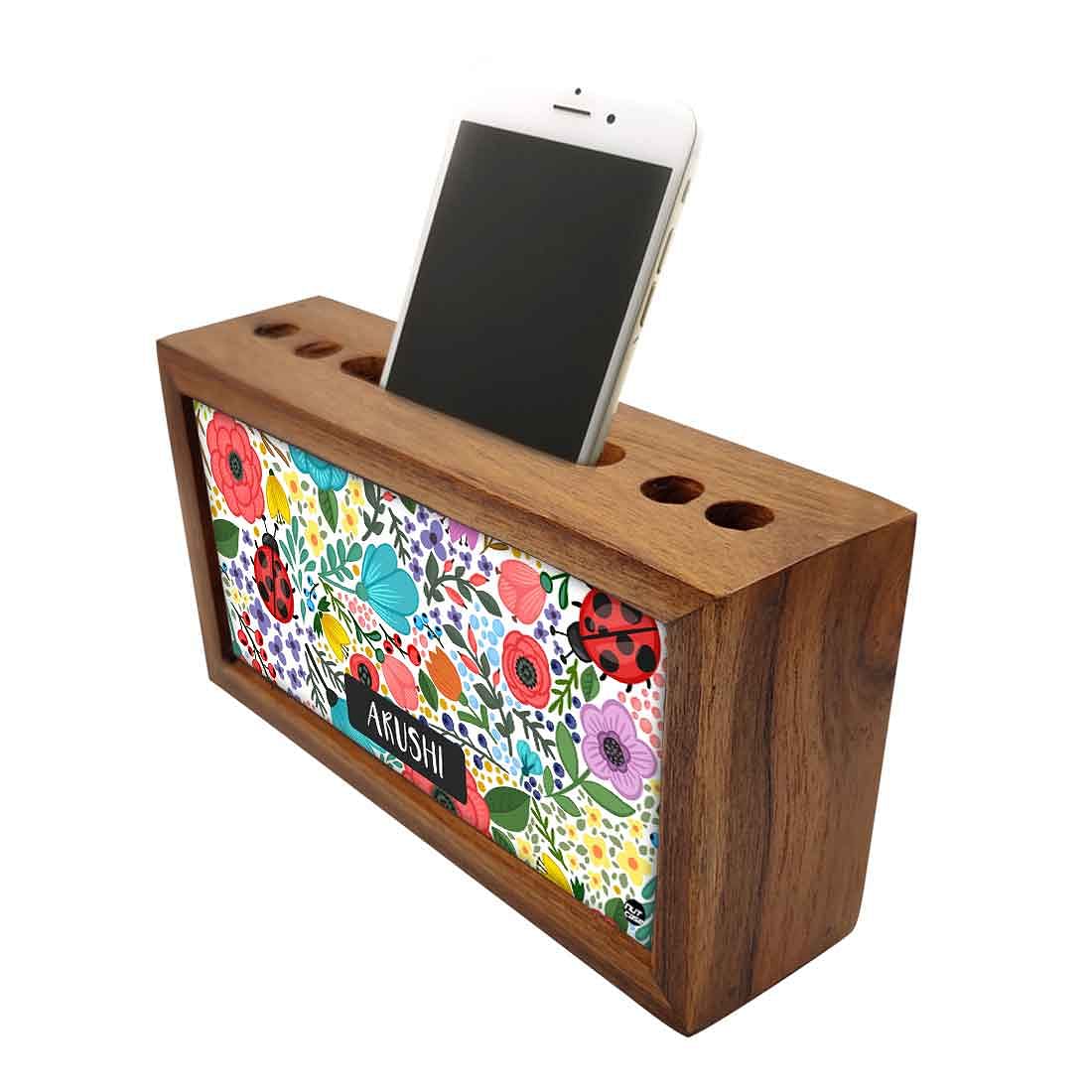 Customized Wooden Table Organizer - Floral Name Nutcase