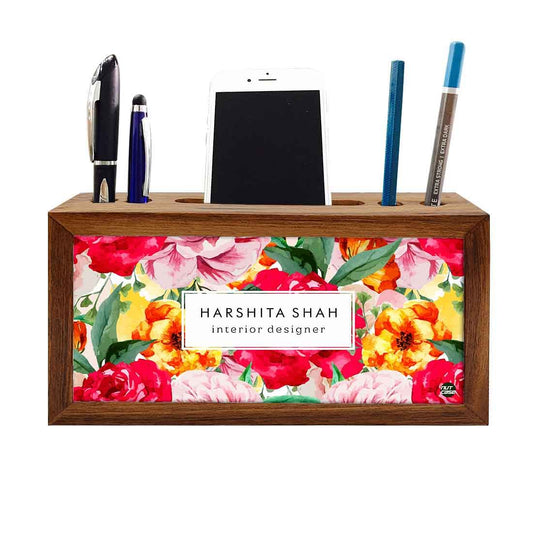 Custom Wooden office desk organizer - Colorful Red Roses Nutcase