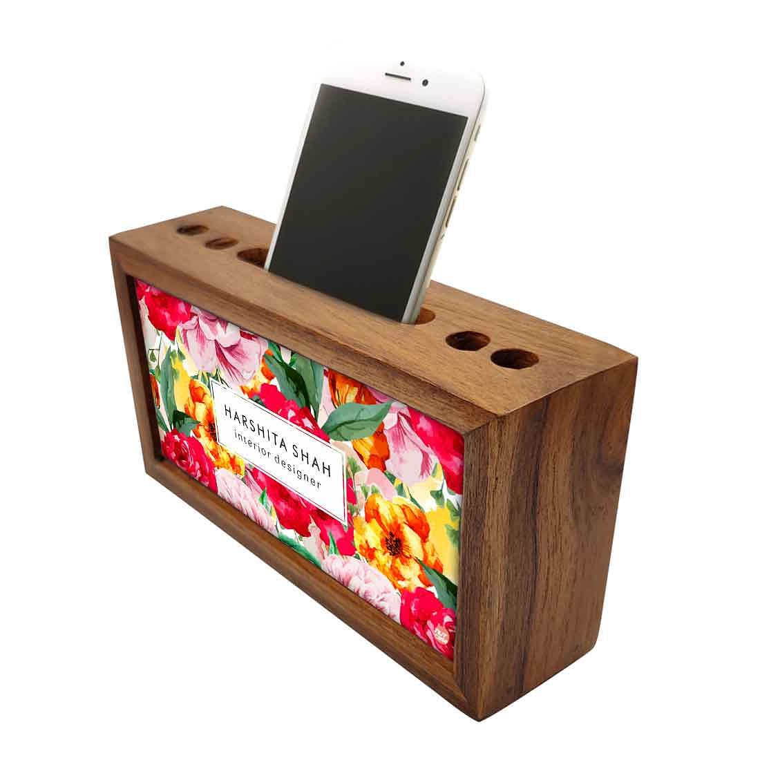 Custom Wooden office desk organizer - Colorful Red Roses Nutcase