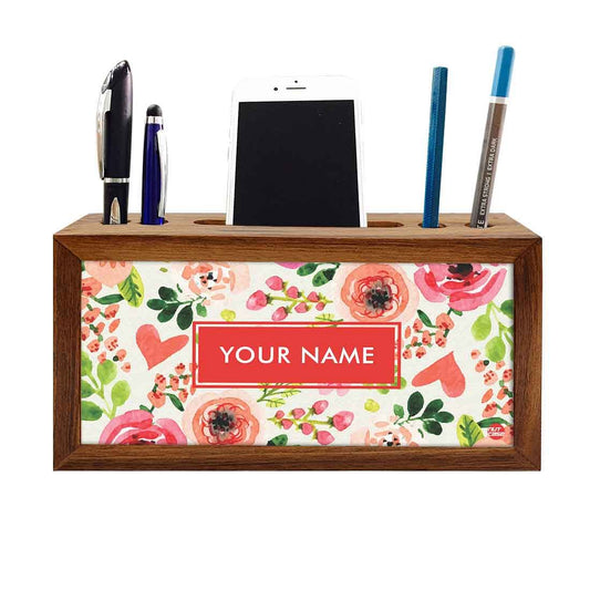 Custom-Made Wooden pen organizer Mobile Stand - Watercolor Flowers Nutcase