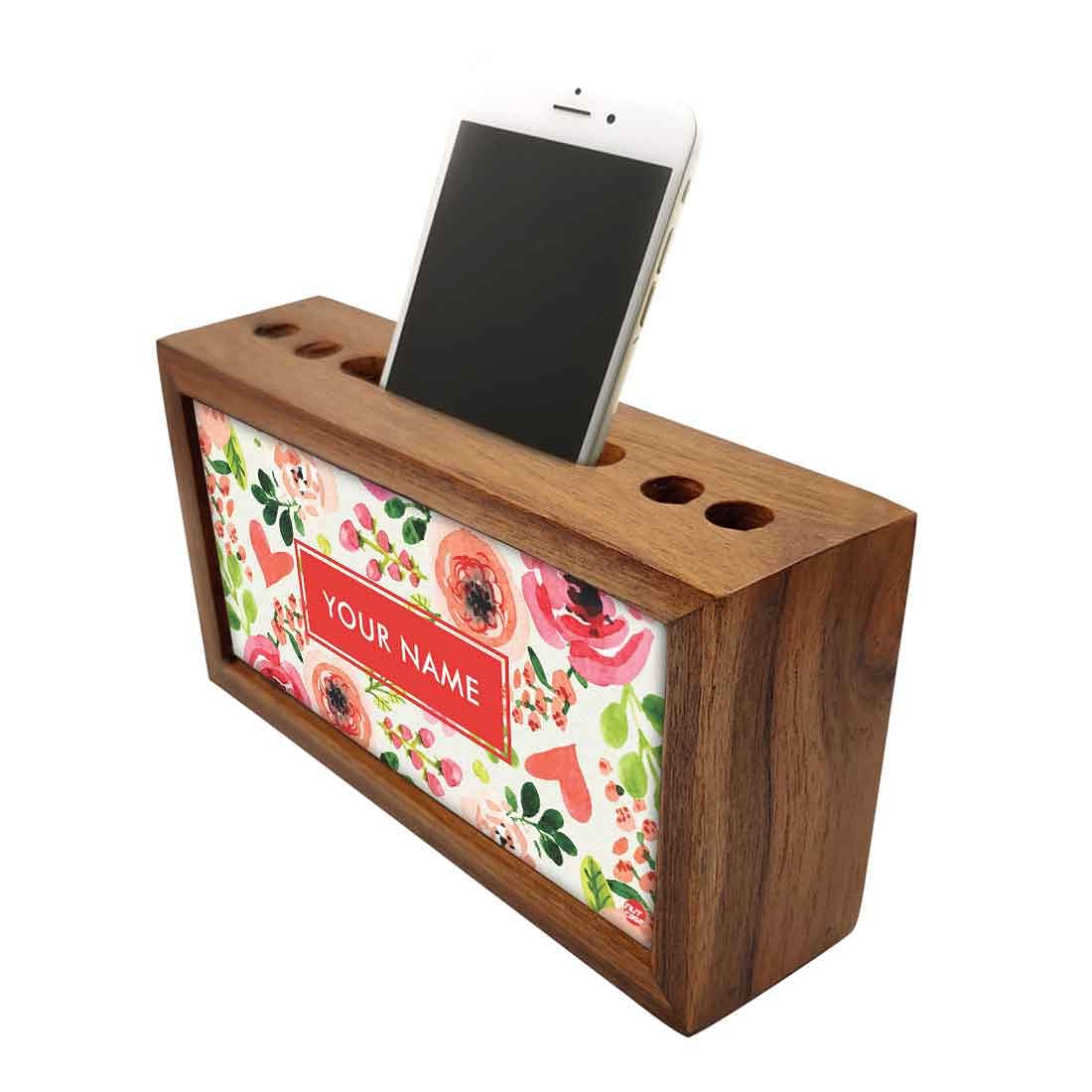 Custom-Made Wooden pen organizer Mobile Stand - Watercolor Flowers Nutcase