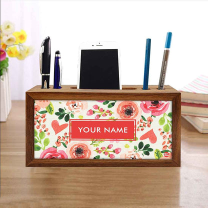 Custom-Made Wooden pen organizer Mobile Stand - Watercolor Flowers Nutcase