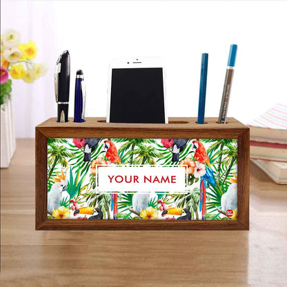 Customized Solid Wood desk organizer - Leaves with White Parrot Nutcase