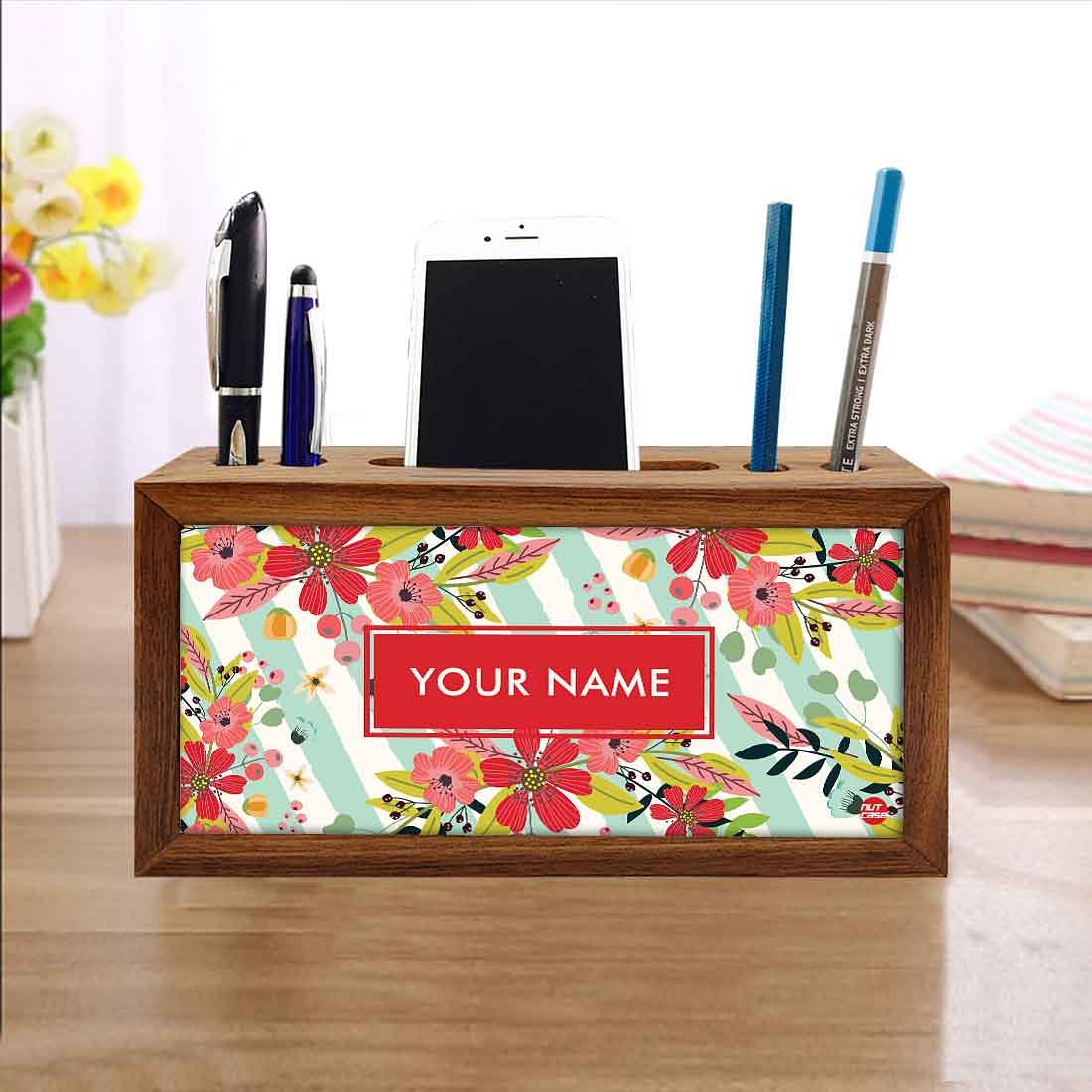 Customized Wooden desktop organiser - Baby Flowers with Strips Nutcase