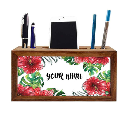 Custom-Made Wooden organizer for desk - Red Hibiscus Nutcase