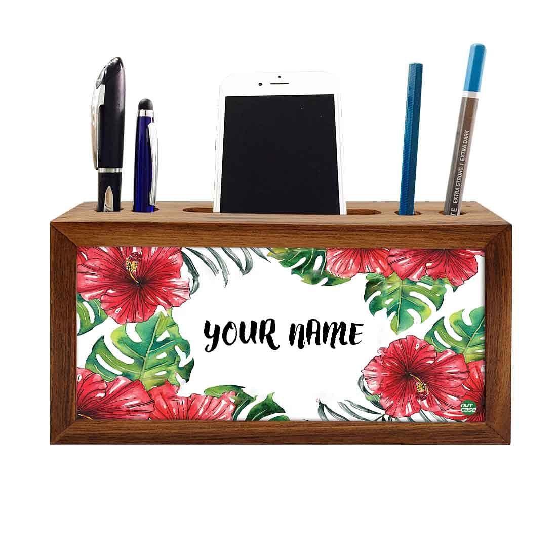 Custom-Made Wooden organizer for desk - Red Hibiscus Nutcase