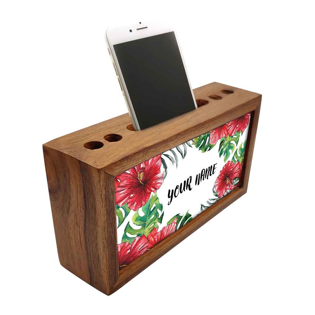 Custom-Made Wooden organizer for desk - Red Hibiscus Nutcase