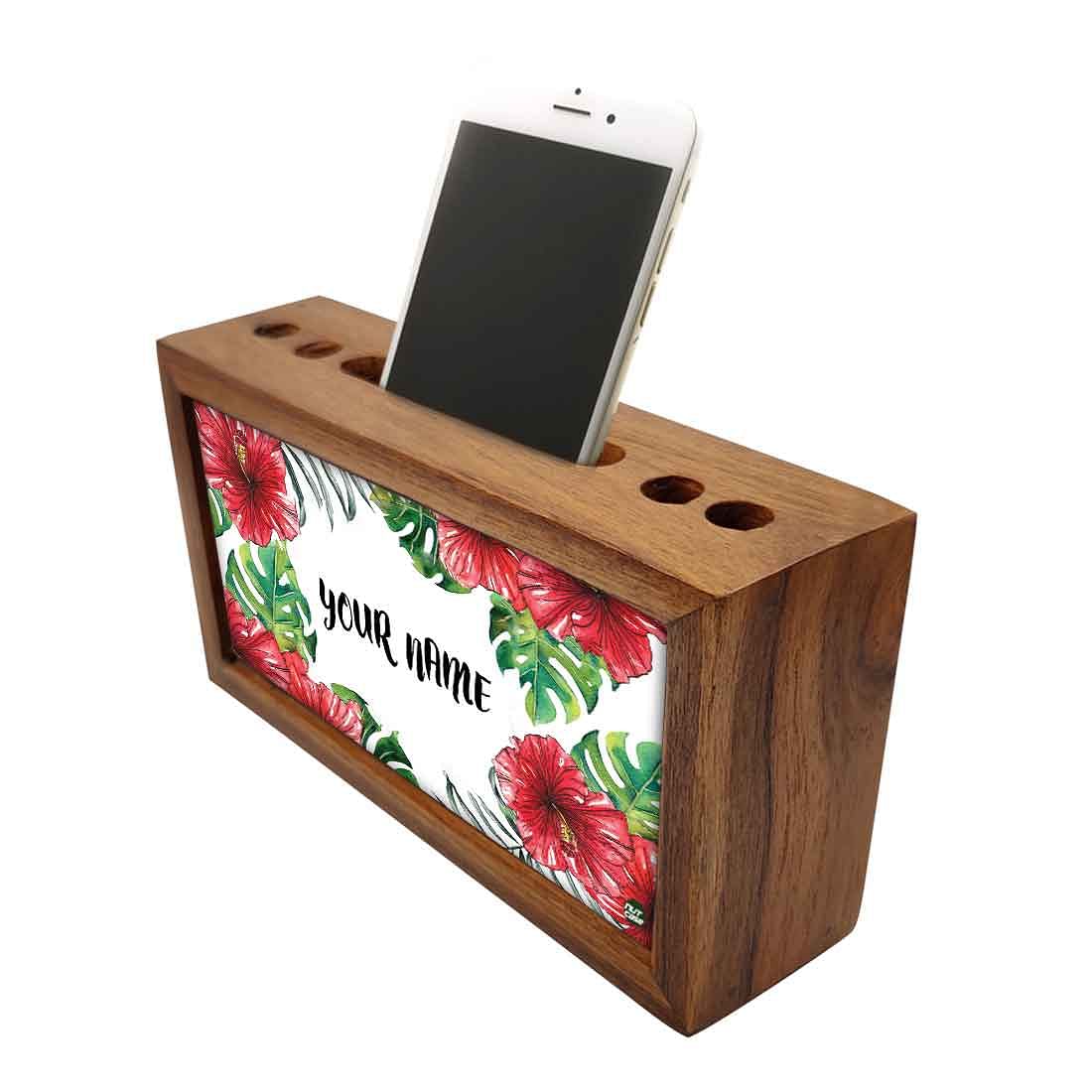 Custom-Made Wooden organizer for desk - Red Hibiscus Nutcase