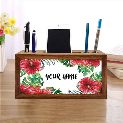 Custom-Made Wooden organizer for desk - Red Hibiscus Nutcase