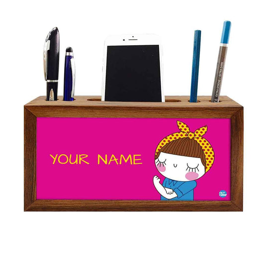 Personalized Desk Organizer tray Wood - Girl Power Nutcase