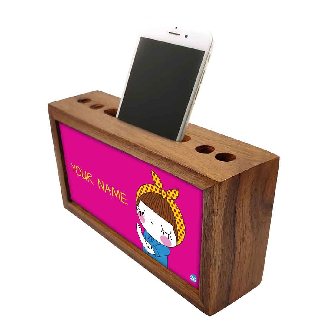 Personalized Desk Organizer tray Wood - Girl Power Nutcase