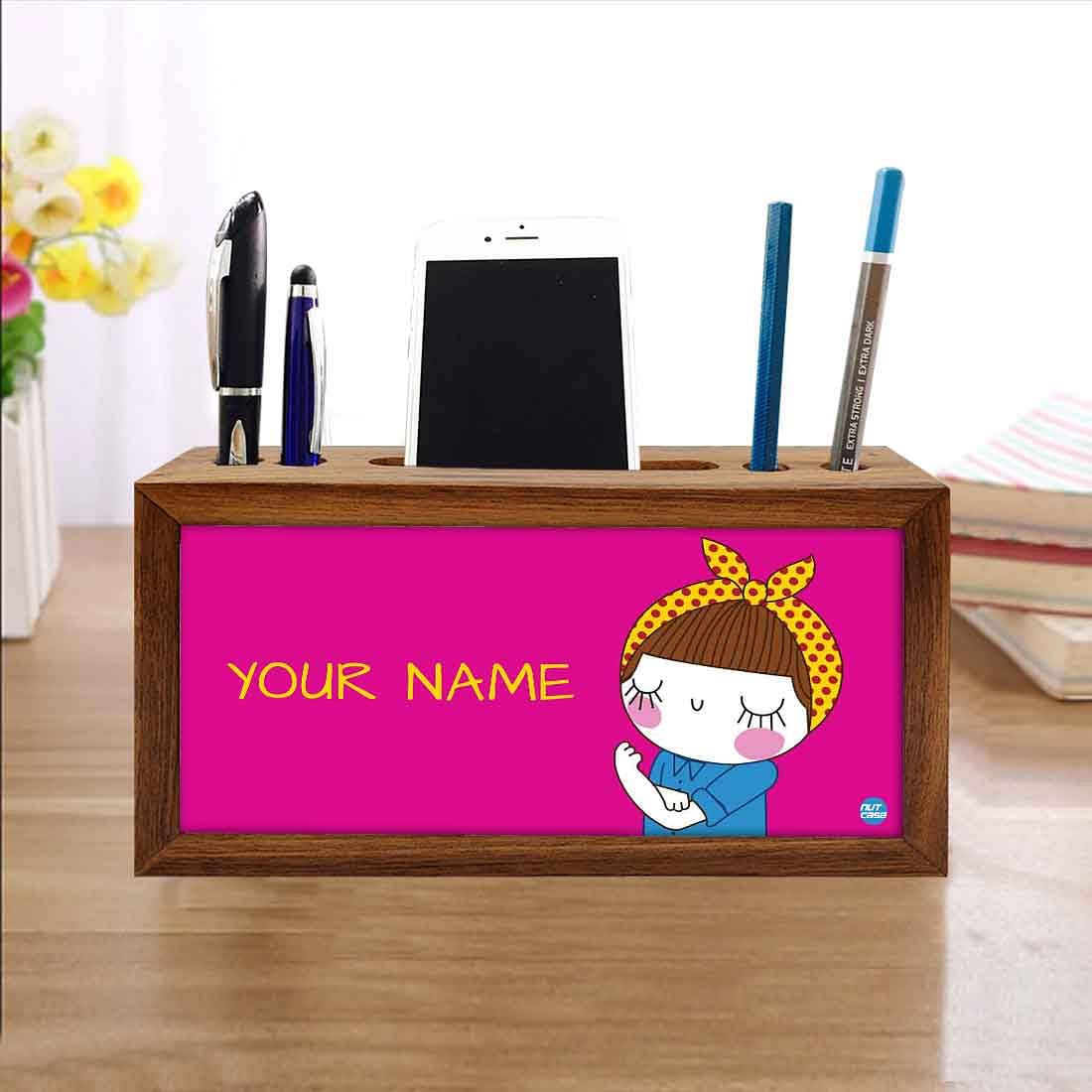 Personalized Desk Organizer tray Wood - Girl Power Nutcase