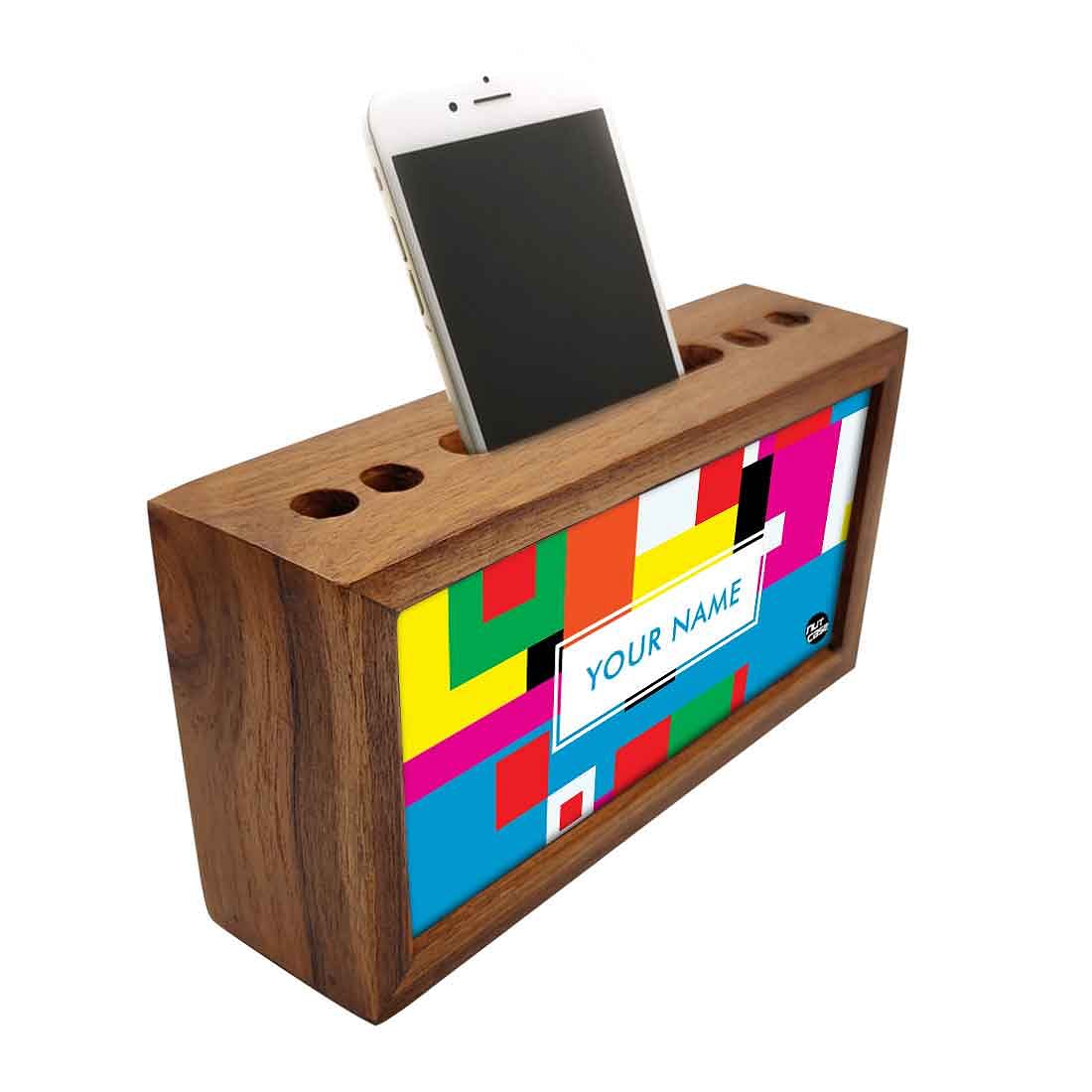 Personalized Wooden desk organizer tray - Blocks of Color Nutcase