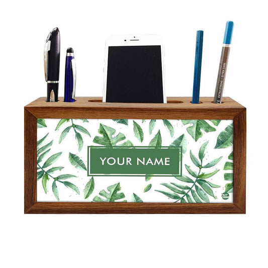 Custom-Made Wood desk top organizer - Tropical Leaves Nutcase