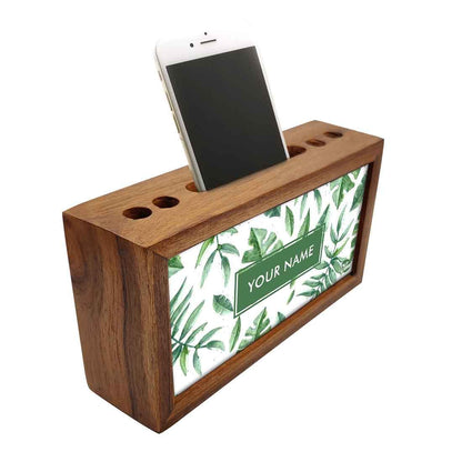 Custom-Made Wood desk top organizer - Tropical Leaves Nutcase