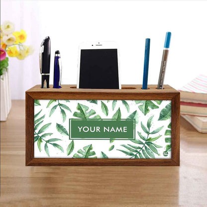 Custom-Made Wood desk top organizer - Tropical Leaves Nutcase