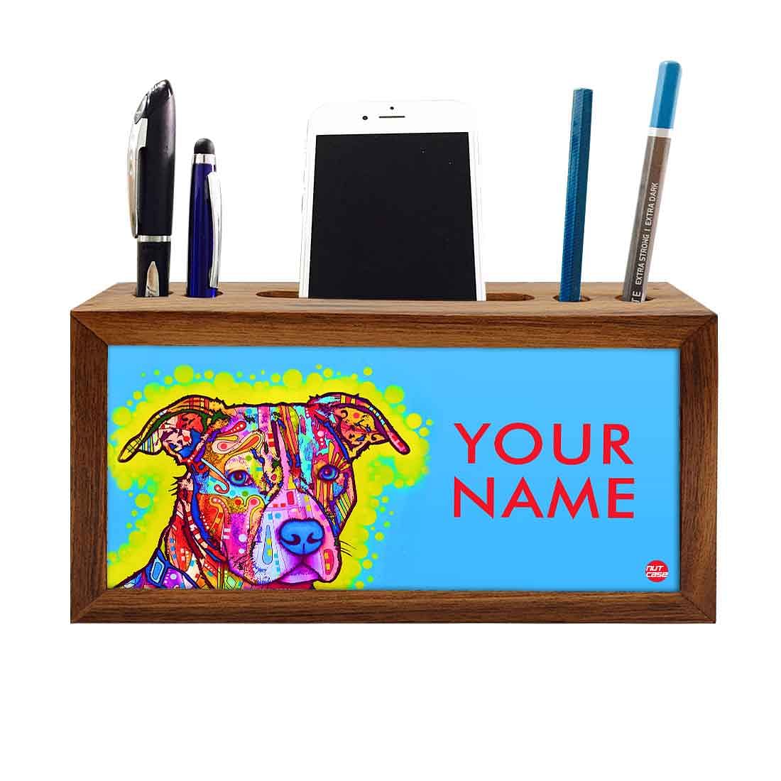 Custom-Made Wooden Pen Holder for Desk - Colorful Cute Dog Nutcase