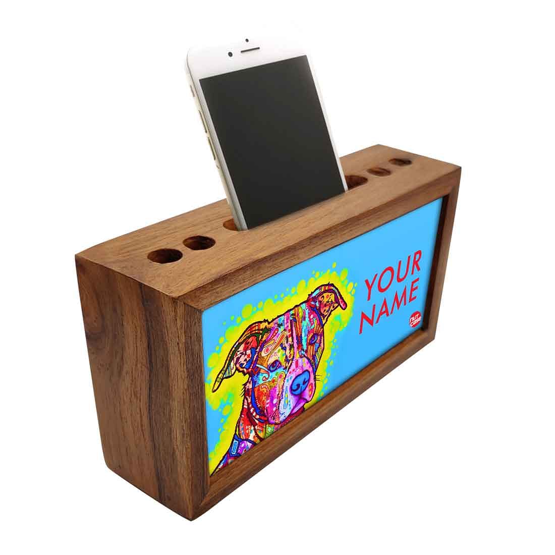 Custom-Made Wooden Pen Holder for Desk - Colorful Cute Dog Nutcase