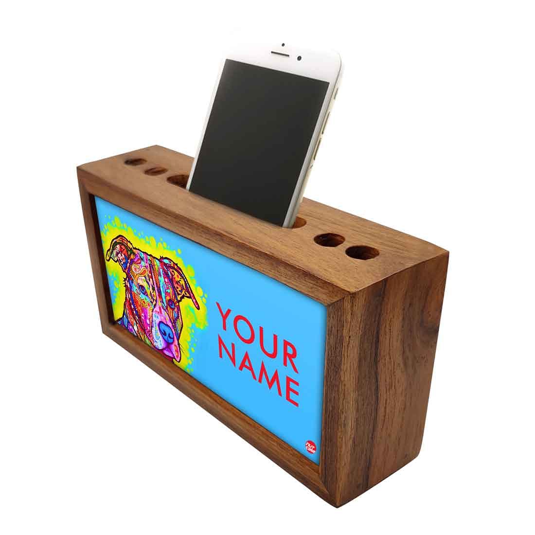 Custom-Made Wooden Pen Holder for Desk - Colorful Cute Dog Nutcase